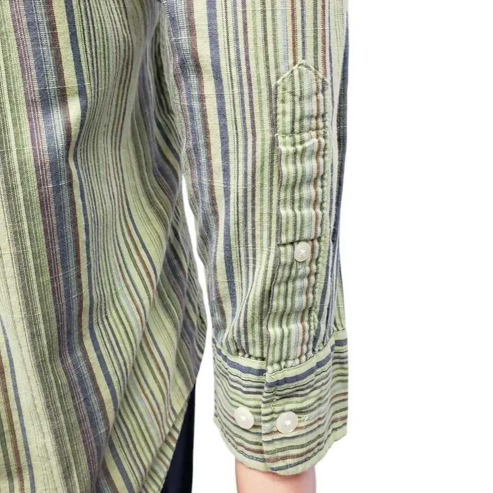 Vintage J. Crew Shirt Men M Green Multicolor Striped Button up Long Sleeve